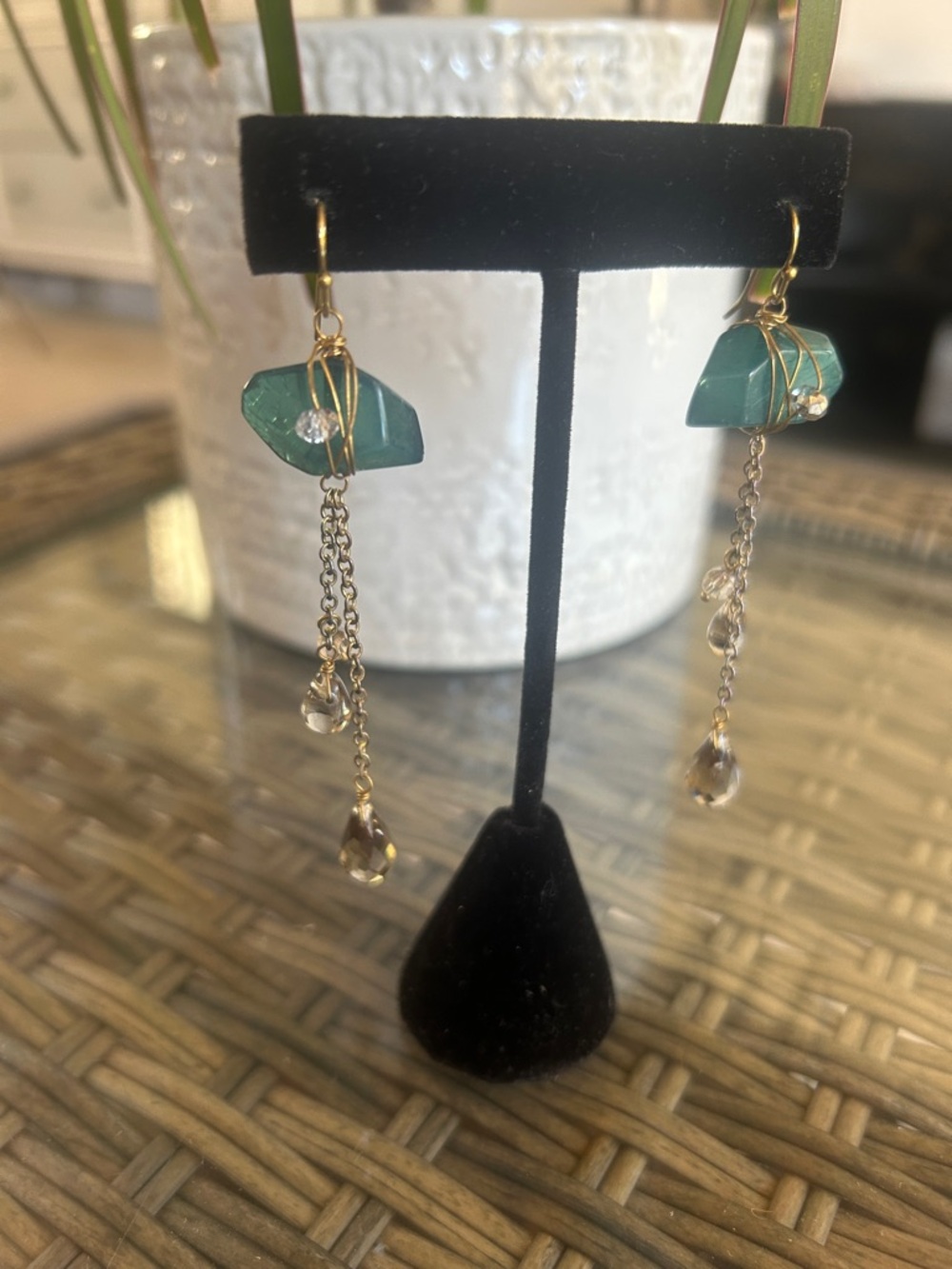 Green Stone & Gold Dangle Earrings - Elegant Women’s Jewelry